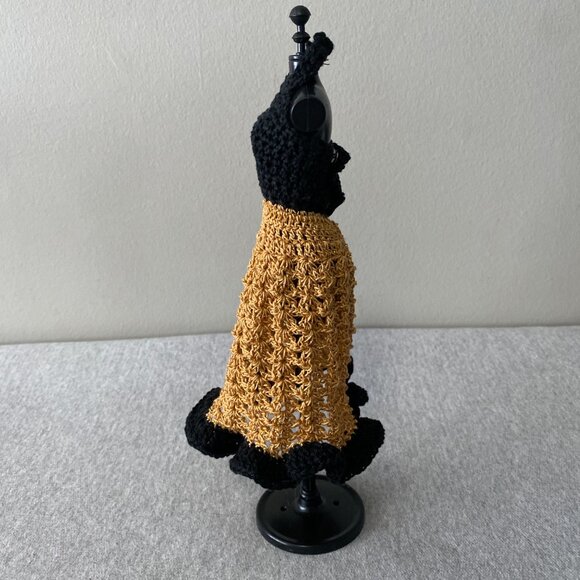 Handmade Crochet Halloween Black Gold Witch Outfit for 29cm Doll 2-Piece Set - Picture 3 of 12